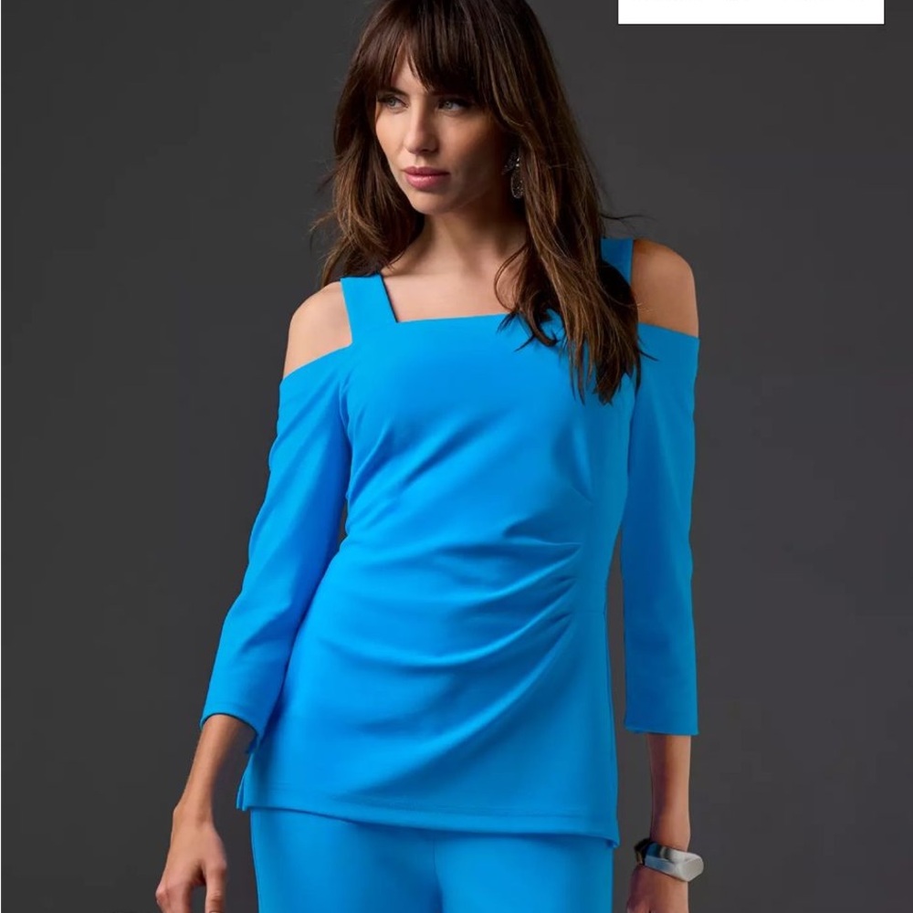 Boston Proper Vibrant Blue Cold-Shoulder Blouse